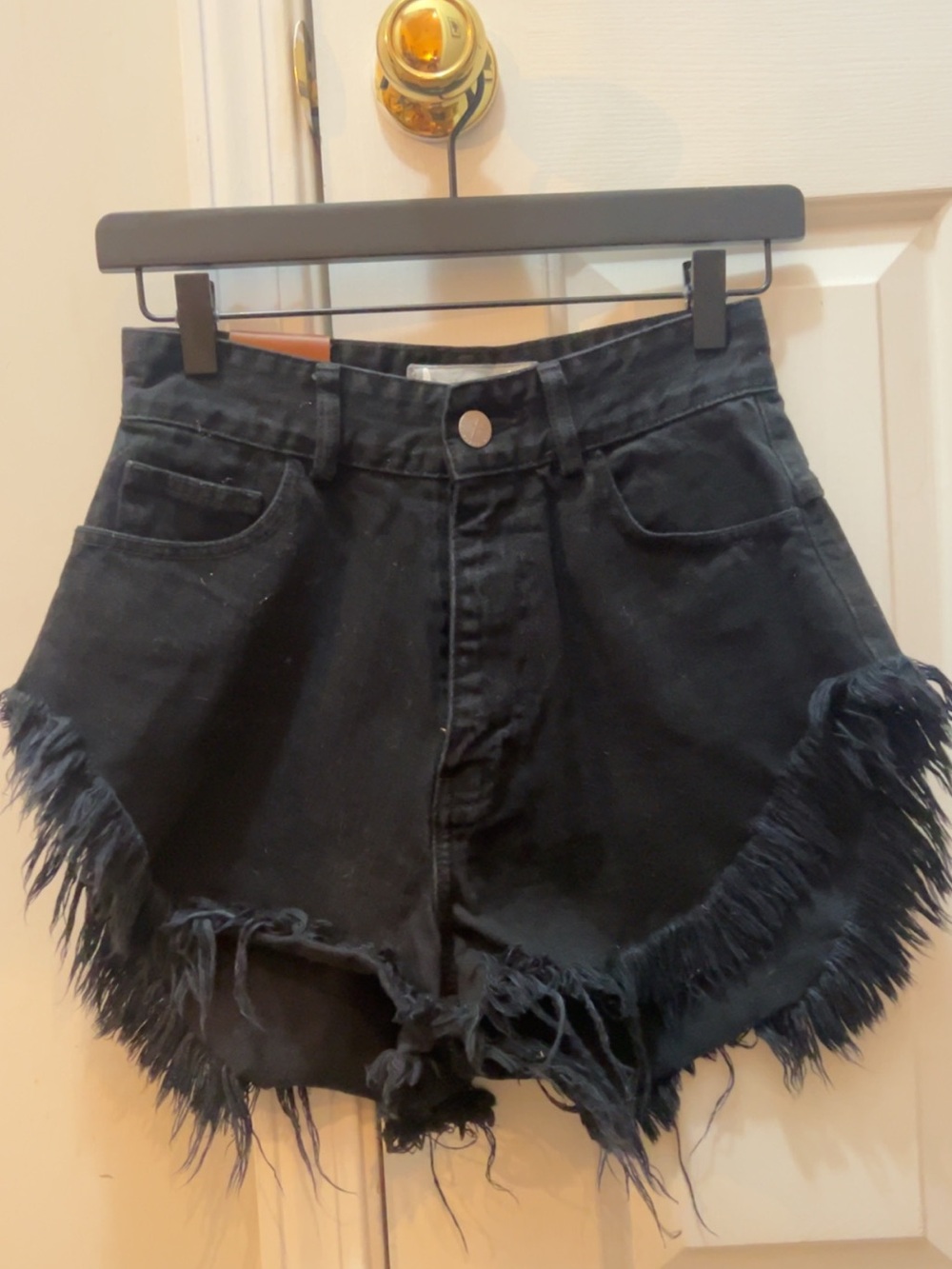 Boutique Black Frayed Hem Denim Shorts